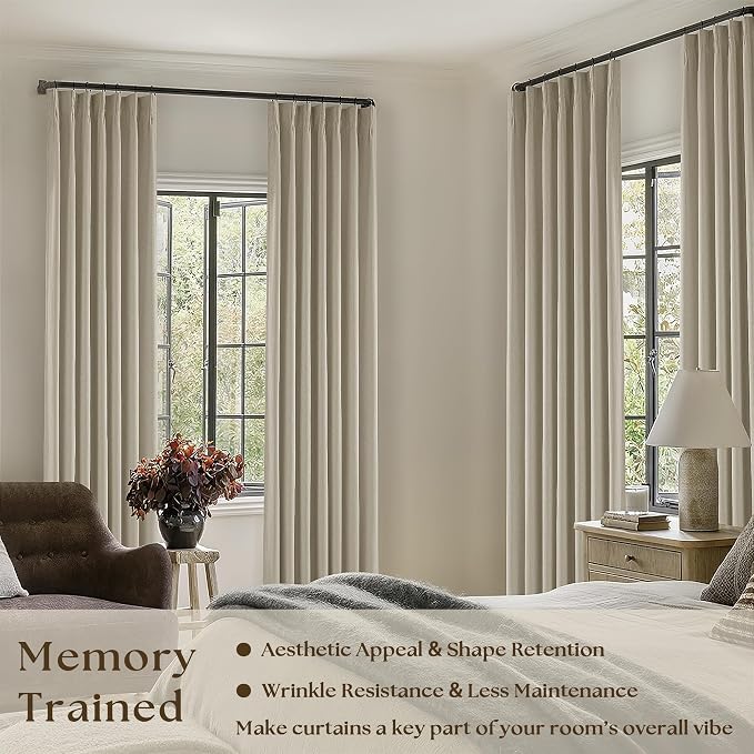 Burlywood Birch 100% Black Out Pinch Pleat Linen Curtains 100 Inches Long | - Image 3