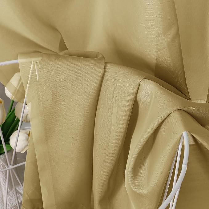 Chyhomenyc Sheer Gold Kitchen Tier Curtains 24 Inch Length Set, Small Window - Image 8