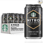 Starbucks Nitro Cold Brew Coffee, Black Unsweetened, 9.6 fl oz Cans (8 Pack), Iced Coffee, Cold Brew Coffee, Coffee Drink