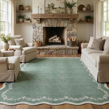 GarveeHome Scalloped Area Rugs 8x10 Large Sage Green Washable Living Room | by GarveeHome