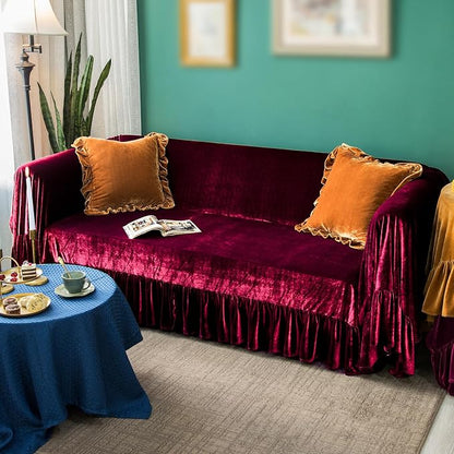 GLORY SEASON Velvet Sofa Cover Soft Decorative Luxurious Solid Exquisite Ruffle - Image 8