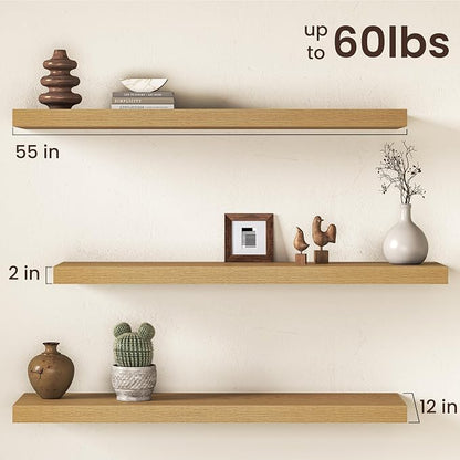 Oak Floating Shelves 55Inch Long, 12 Inch Deep Floating Shelves - Image 3