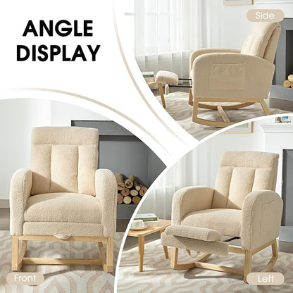 NIOIIKIT Modern Nursery Rocking Chair, Teddy Upholstered Rocking Chair - Image 8