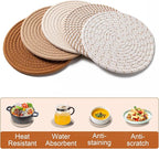 7 Inch Trivets for Hot Dishes, Pots and Pans, 5 Heat Resistant Pot Holders for Kitchen, Home Essentials, Hot Pads for Countertop and Table, Farmhouse Decor Vase Mats, Brown