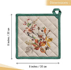 Maison d' Hermine Pot Holders Set 100% Cotton Heat Resistant Potholders 8" x 8" Hot Pads with Loop BBQ, Cooking, Baking, Grilling, Kitchen, Handling Hot Pans (Pack of 2, Recolte)