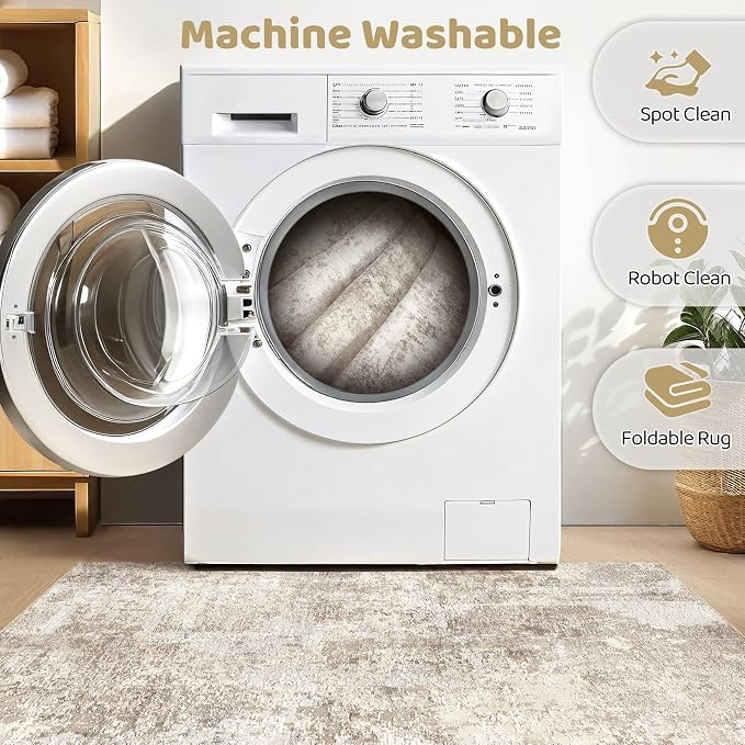 LOONGRUG Round Rug 6x6 Washable Neutral Modern Circle Area Rug Brown Beige | - Image 2
