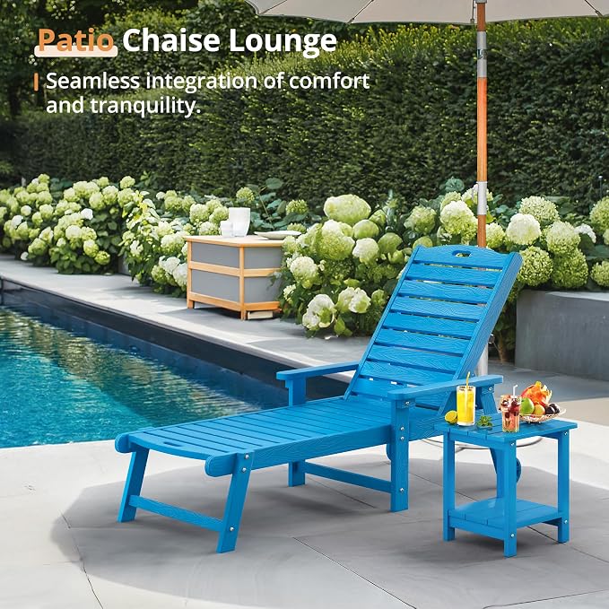 LUE BONA Lounge Chair Outdoor Set of 2, HDPS Chaise Lounge Outdoor - Image 2