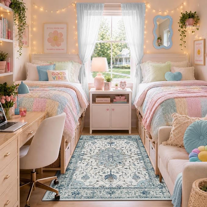 RELEANY Washable Area Rug, Water Repellent, Pet Friendly, Vintage Floral Boho - Image 2