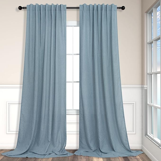 Blue Linen Curtains 84 Inch Length by Pitalk