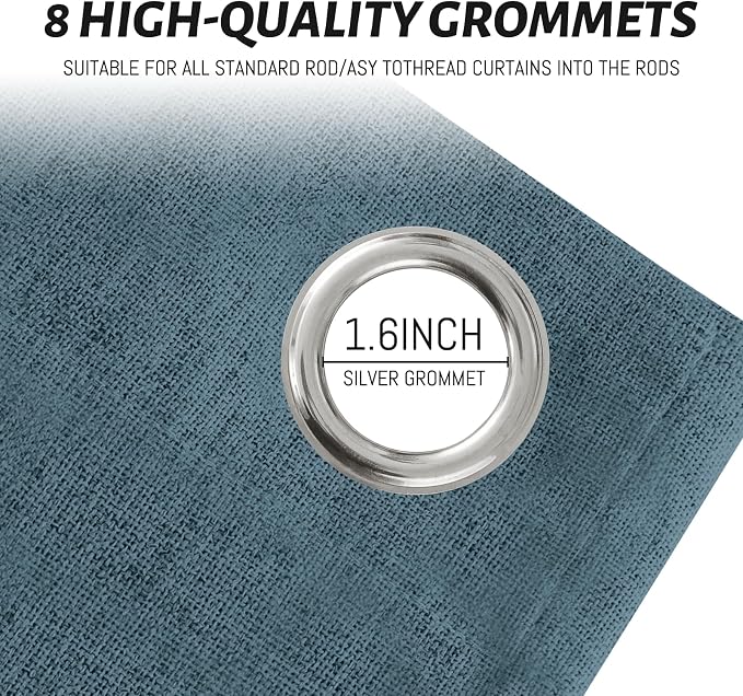 Yakamok Dusty Blue Linen Textured Curtains 96 Inches Long - Image 4