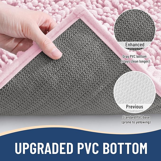 Arotive Luxury Chenille Bathroom Rug Mat, Extra Soft Thick Absorbent Shaggy Bath Rugs, Non-Slip Machine Wash Dry, Plush Bath Mats for Bathroom, Shower and Tub, 47x32, Pink