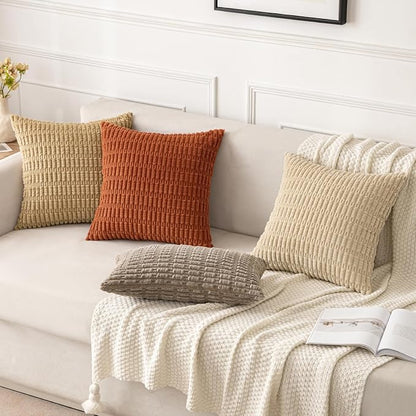 MIULEE Euro Sham Corduroy Decorative Throw Pillow Covers 22x22 Tan Set of 2 | - Image 4