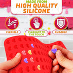 255 Cavities Mini Hearts Mold - 15.4" x 10.9" Mini Heart Silicone Mold for Making Candies, Chocolates and Gummies - Red Heart Ice Cube Tray with Easy Demolding, Flexible & Durable Heart Molds Silicone