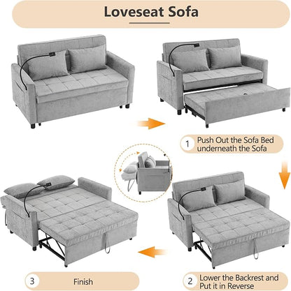 3 in 1 Convertible Sleeper Sofa Bed, 56.9" Small Pull Out Couch Bed - Image 6