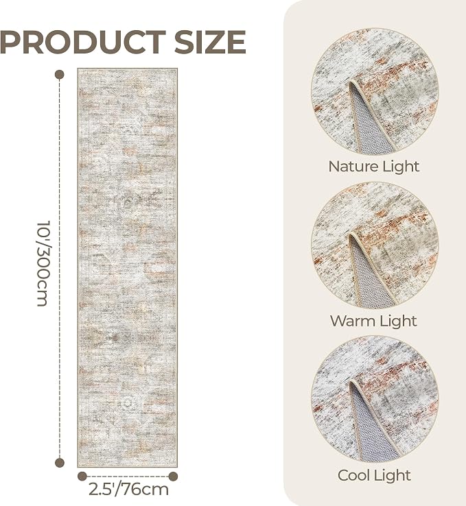 2'6 x 10' Runner Rug Non Slip, Washable Kitchen Rugs, Living Room, Long Rug - Image 2