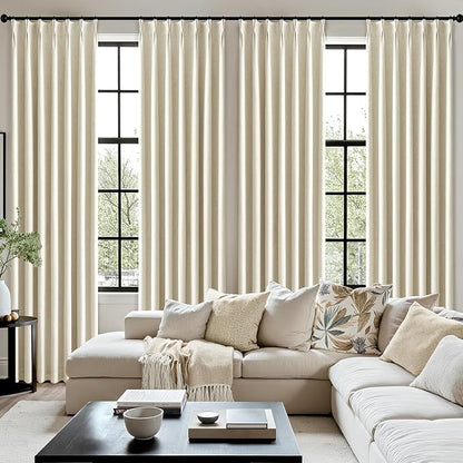MIULEE Cream Pinch Pleated 100% Blackout Linen Curtains 40x96 Inches | Room - Image 7