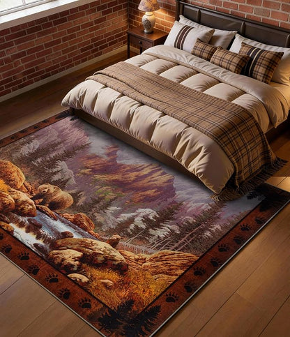 Rustic Cabin Area Rug for Bedroom 5x7, Machine Washable Woodland Bear Rug - Image 3