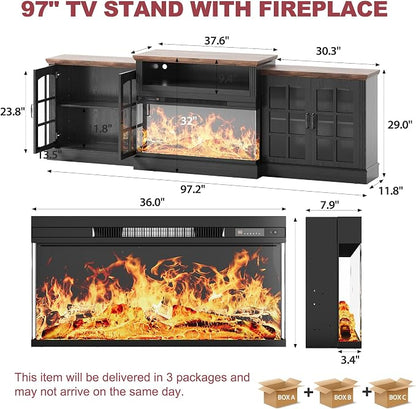 97" Fireplace TV Stand with 36" Electric Fireplace, Farmhouse Entertainment - Image 5