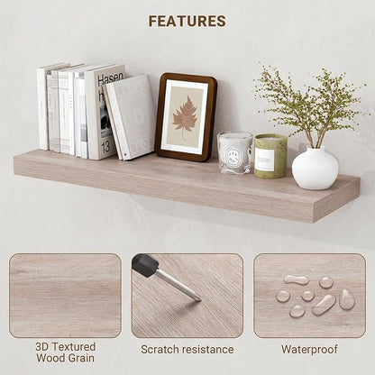 Acovy 48 Inch Floating Shelves, 3D Textured Wood Grain, Wooden Shelves - Image 5