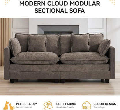 76″ Cloud Deep Seat Loveseat, Upholstered Chenille Modular 2-Seat Sectional - Image 6