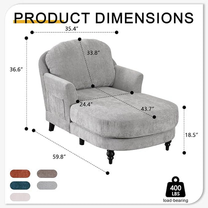 Chaise Lounge Chair Indoor, 59.8" Oversized Couch Reading Chairs，Chenille - Image 2