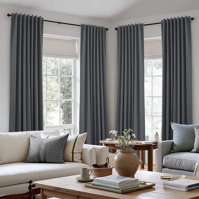 Blazer Grey 100% Blackout Linen Curtains 120 Inch Length 2 Panels Set - Image 8
