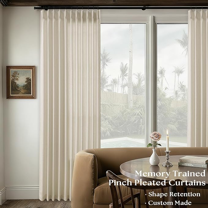 Pinch Pleat 120 Inch Long Linen Curtains 72 Inches Width Extra Wide | Light - Image 9