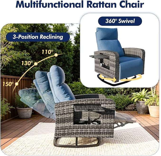 ZZW Outdoor Recliner Chair, Wicker Patio Recliners - Image 3