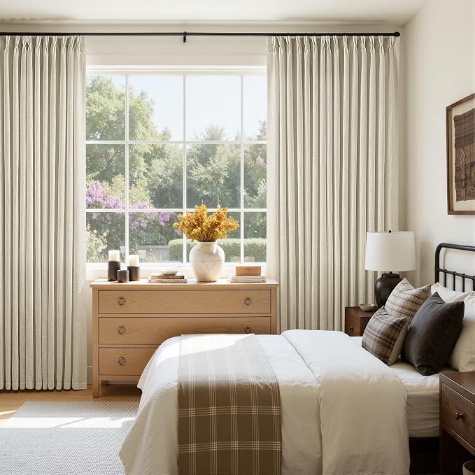 Extra Wide Pinch Pleat 100 x 90 Inch Linen Semi Sheer Curtains 1 Panel | - Image 7