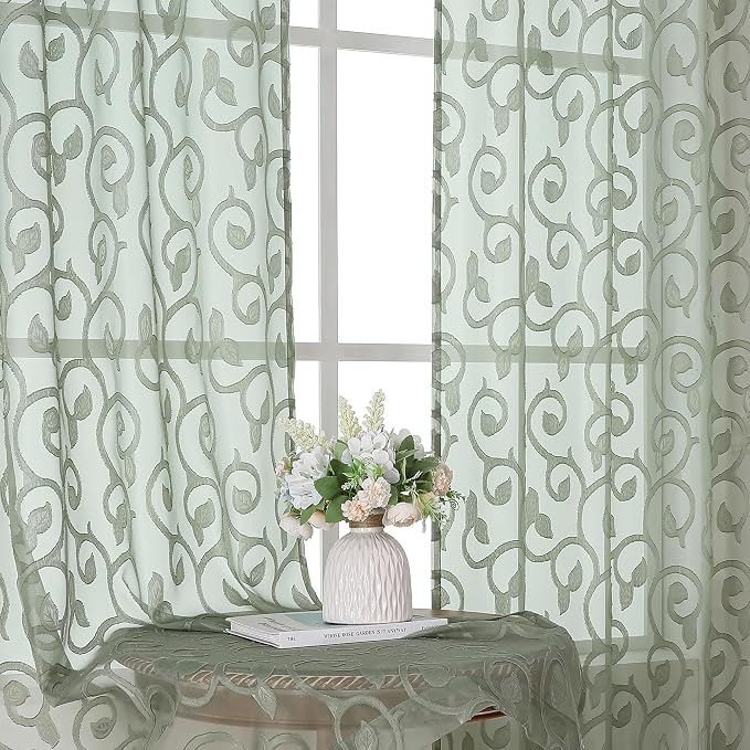 Furman Sage Green Sheer Curtains 45 Inch Length 2 Panels Set - Image 2
