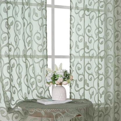 Furman Sage Green Sheer Curtains 45 Inch Length 2 Panels Set - Image 2