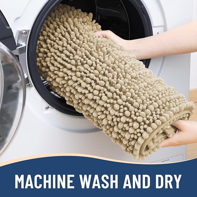 Arotive Luxury Chenille Bathroom Rug Mat, Extra Soft Thick Absorbent Shaggy Bath Rugs, Non-Slip Machine Wash Dry, Plush Bath Mats for Bathroom, Shower and Tub, 47x24, Beige
