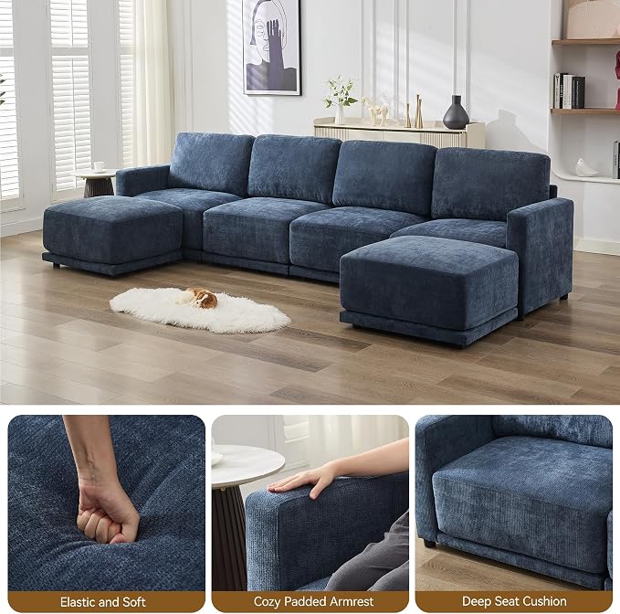 110.6" L Shaped Sectional Sofa, Modular Cloud Deep Seat Couch - Image 4