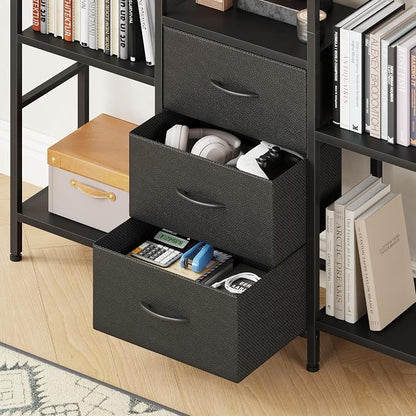 AFLUI Triple Bookshelf with 3 Fabric Drawers, 4-Tier Book Shelf and 10 Display - Image 3