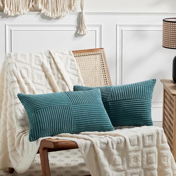 Fancy Homi 2 Packs Teal Lumbar Decorative Throw Pillow Covers 16x32 Inch by Fancy+Homi