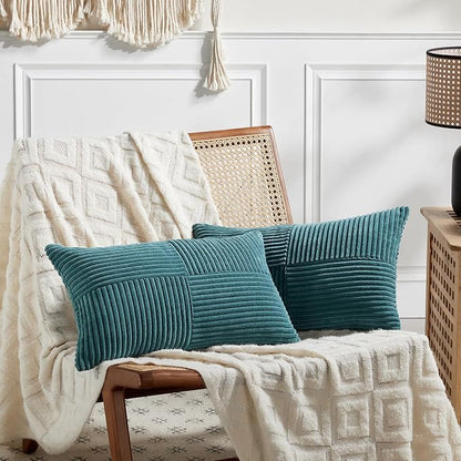 Fancy Homi 2 Packs Teal Lumbar Decorative Throw Pillow Covers 20x28 Inch by Fancy+Homi