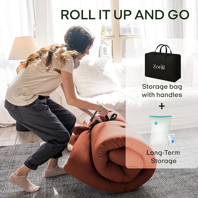 ZonLi Japanese Floor Futon Mattress Twin Size 75"x 39", 100% Cotton Cover 2.5'' - Image 6