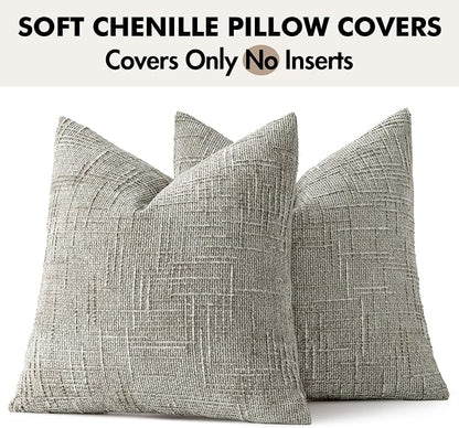 MIULEE Chenille Textured Throw Pillow Covers Light Grey 18x18 Set of 2 | Slubby - Image 7