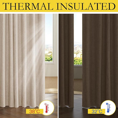 NICETOWN 100% Blackout Beige Linen Curtains 90" Length - Image 5