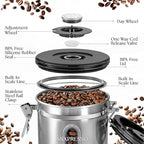 Mixpresso 16 Oz Coffee Canister with Window, Stainless Steel Airtight Coffee Container & scoop, Jar Tea Storage with Date Tracker, Vacuum Sealed Espresso Airtight Canister, Sugar Container