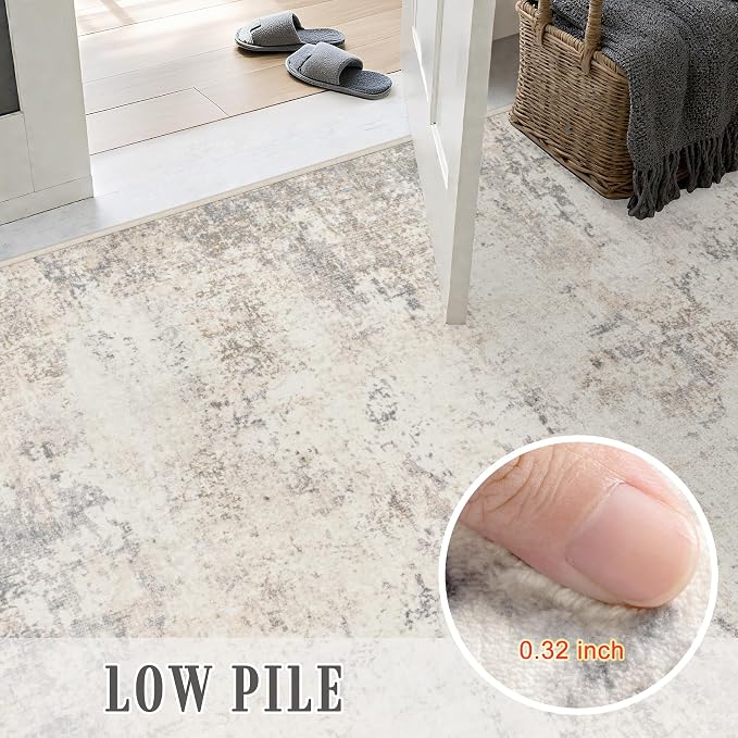 2.6x14 Washable Runner Rug:Modern Abstract Soft Carpet Brown Beige | - Image 6