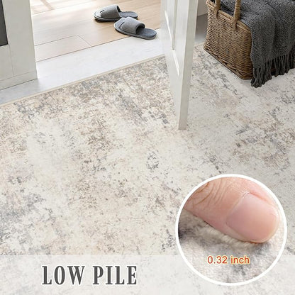 Area Rug Living Room: 4x4 Modern Washable Soft Carpet Brown Beige | - Image 5