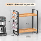 LEMIKKLE Coffee Station Organizer for Counter,Condiment Storage Caddy for Kitchen,2 Tier Wooden Shelf for Coffee Bar Accessories,Coffee Bar Organizer for Kitchen, Home, Office-Brown