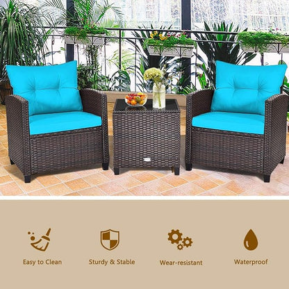 HAPPYGRILL 3 Pieces Patio Conversation Set, Outdoor Furniture Set PE Rattan - Image 3