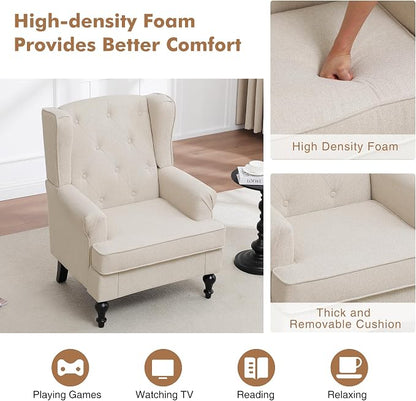 Accent Chair for Living Room, Mid Century Modern Upholstered Armchair, Wingback - Image 4