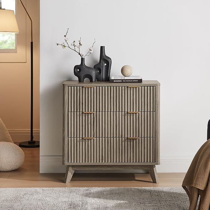 T4TREAM Fluted 3 Drawers Nightstand, Oversized Extra Large Modern Side Table - Image 7