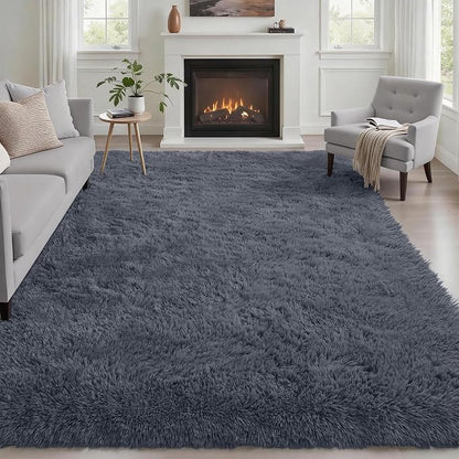 Area Rug Living Room Bedroom: 5x7 Fluffy Plush Shag Carpet Grey | by Luxturiy