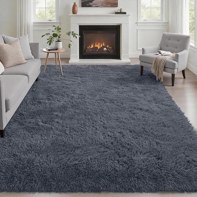 Area Rug Living Room Bedroom: 4x6 Fluffy Plush Shag Carpet Grey | by Luxturiy