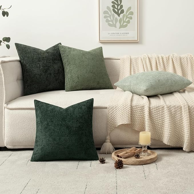 MIULEE Decorative Chenille Euro Pillow Covers Forest Green 22x22 Pack of 4 | - Image 5