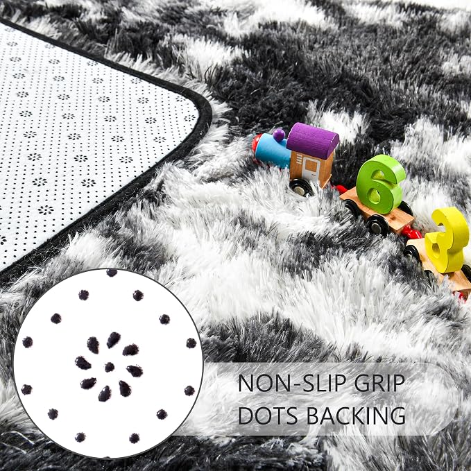 5x7 Tie-Dyed Black and White Fluffy Area Rug Non-Slip - Image 6